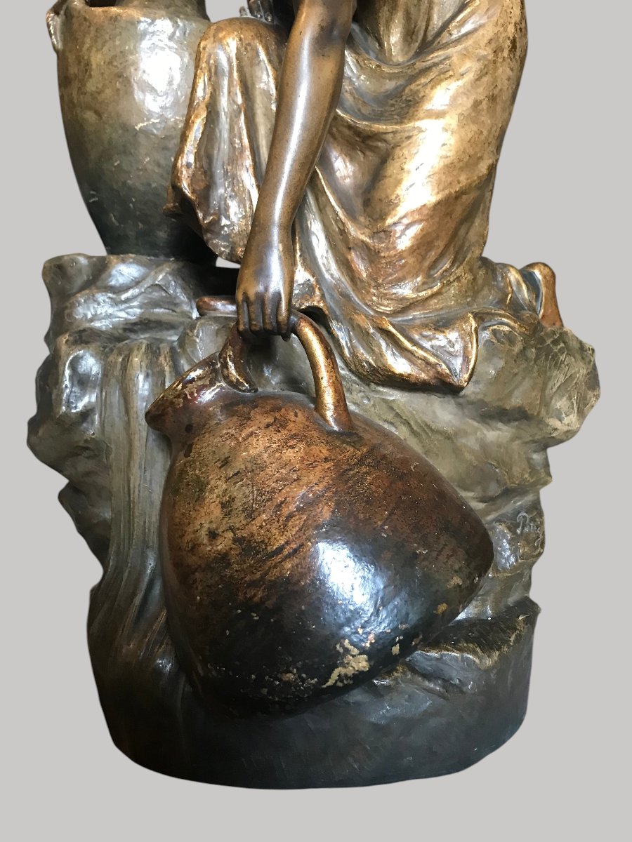 Goldscheider – Large Polychrome Terracotta Sculpture – Young Woman At The Fountain-photo-3
