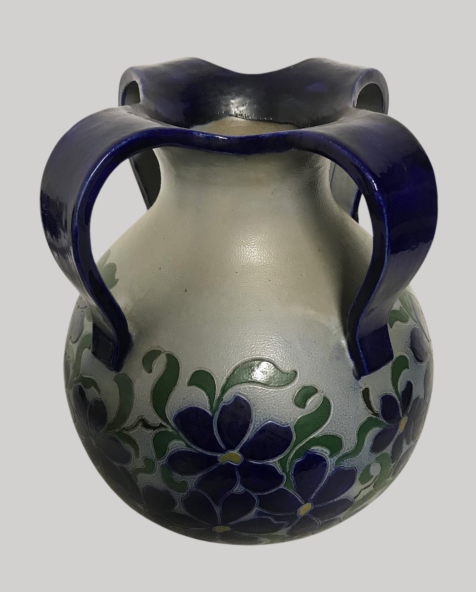 Large Art Nouveau Vase Made Of Glazed Stoneware – Victor Schmitter – Betschdorf – 31 Cm-photo-3