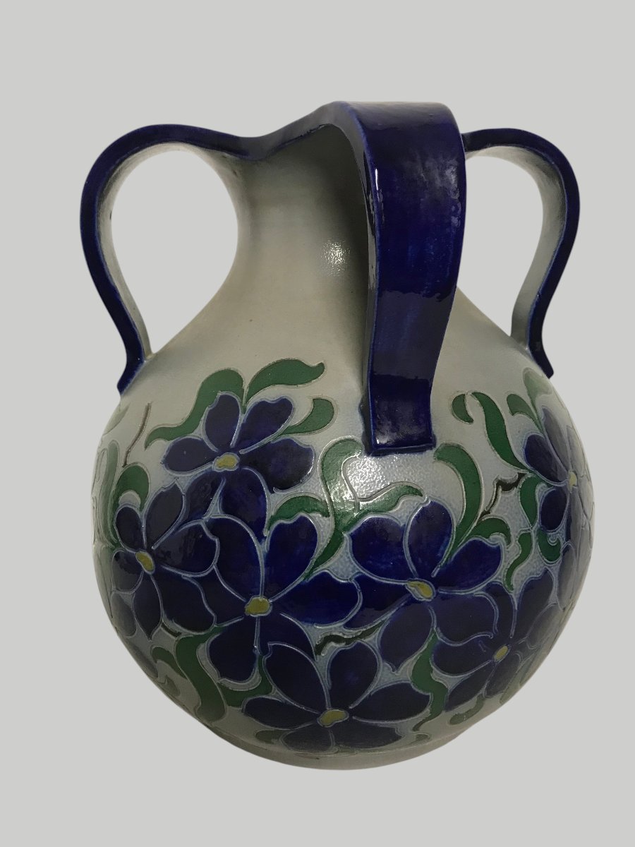 Large Art Nouveau Vase Made Of Glazed Stoneware – Victor Schmitter – Betschdorf – 31 Cm-photo-4