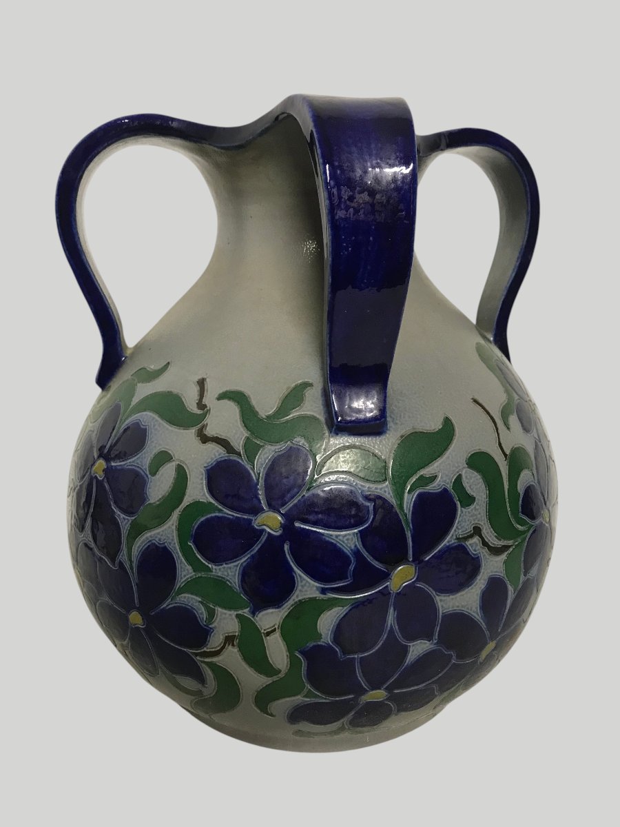 Large Art Nouveau Vase Made Of Glazed Stoneware – Victor Schmitter – Betschdorf – 31 Cm-photo-1