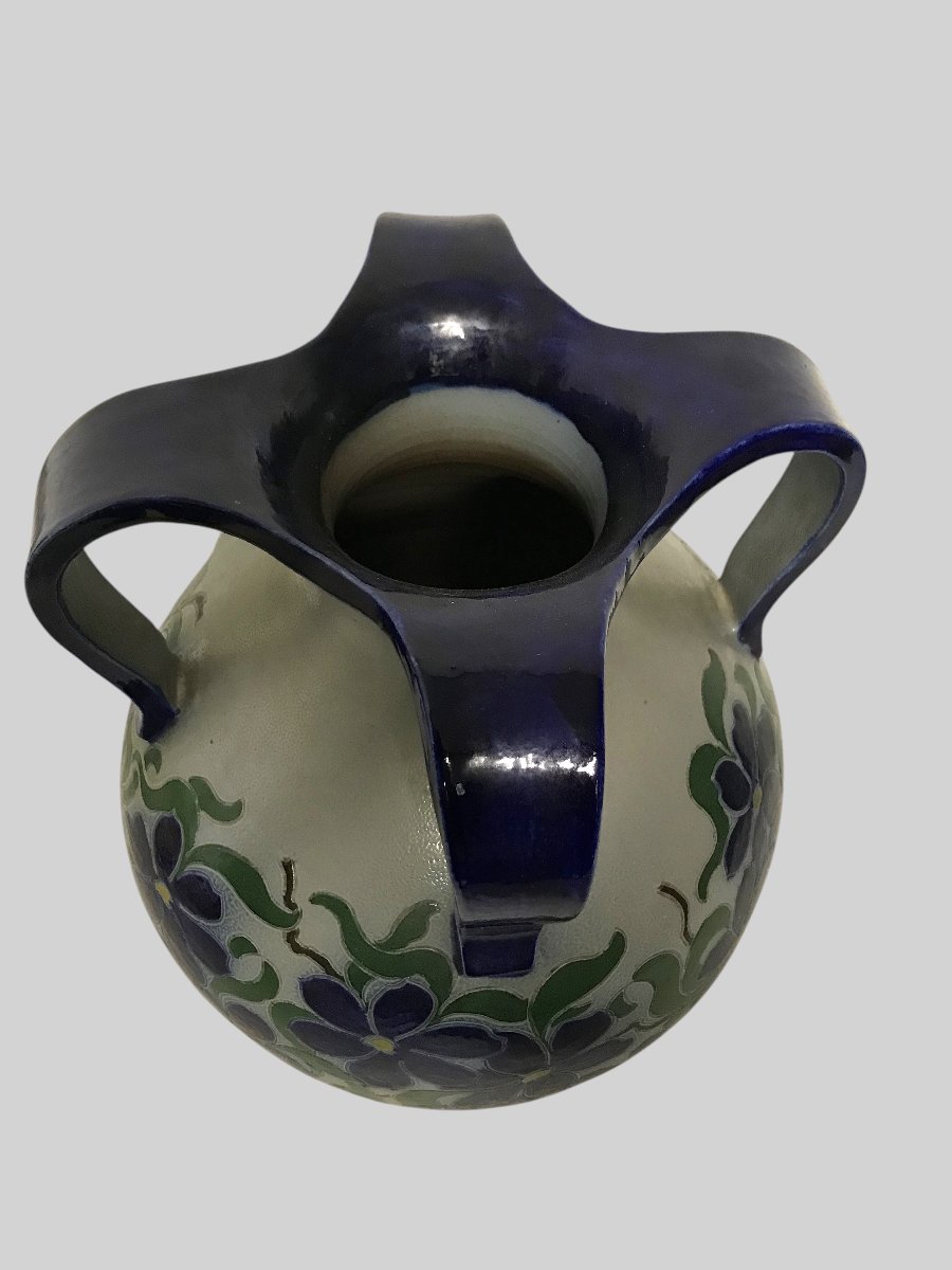 Large Art Nouveau Vase Made Of Glazed Stoneware – Victor Schmitter – Betschdorf – 31 Cm-photo-2