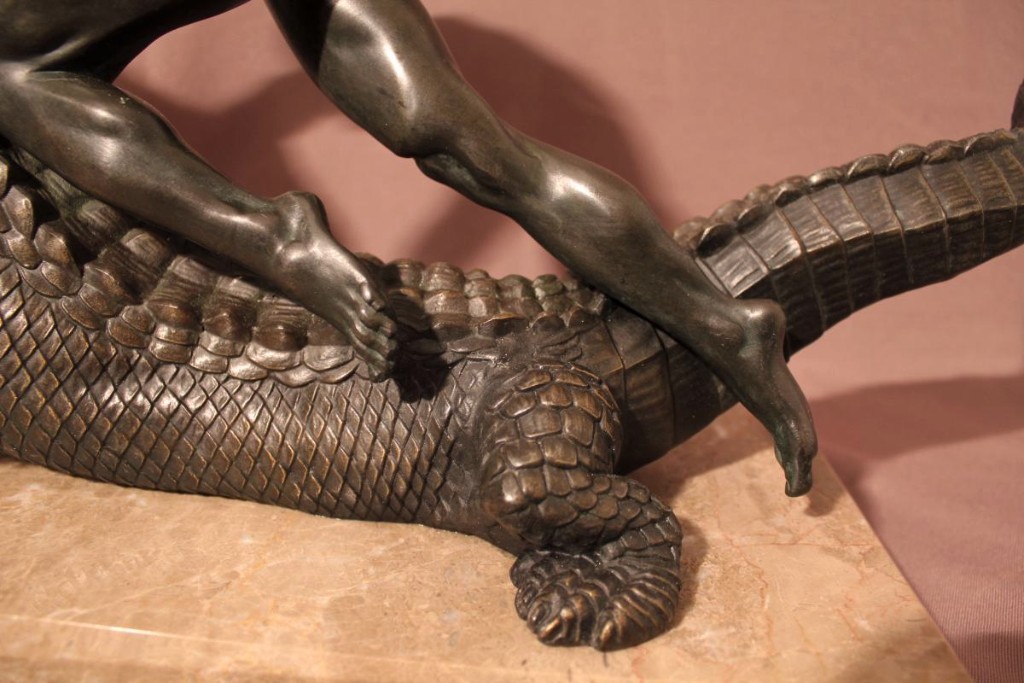 Large Group Metal Era Art Deco Fighting With Crocodile-photo-6