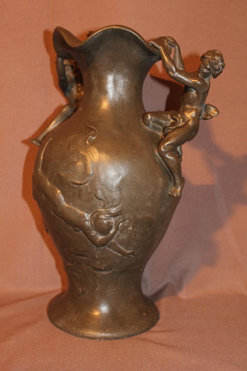 Vase en étain époque Art Nouveau signé Sylvain Kinsburger-photo-2