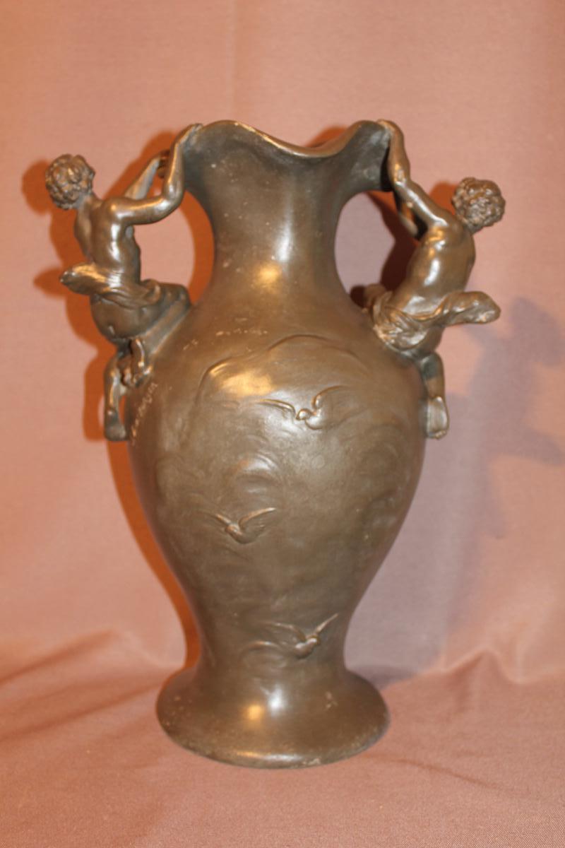 Vase en étain époque Art Nouveau signé Sylvain Kinsburger-photo-4