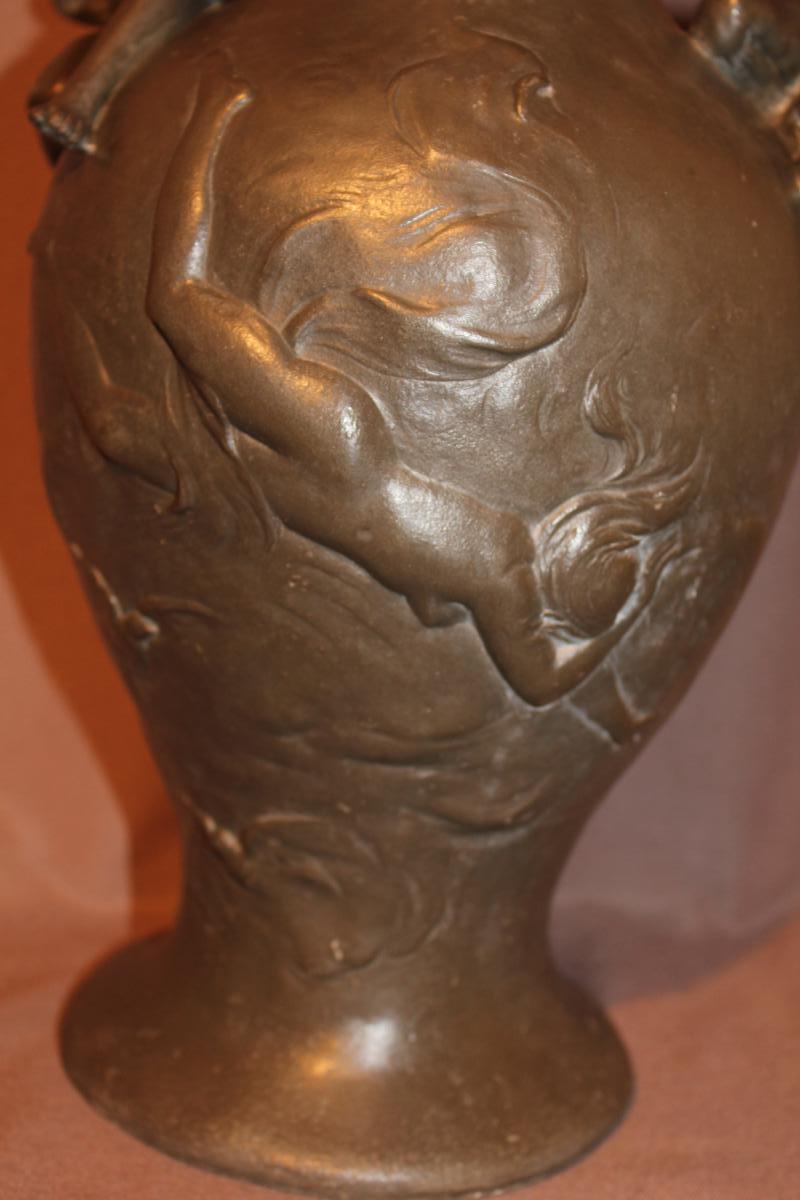 Vase en étain époque Art Nouveau signé Sylvain Kinsburger-photo-4