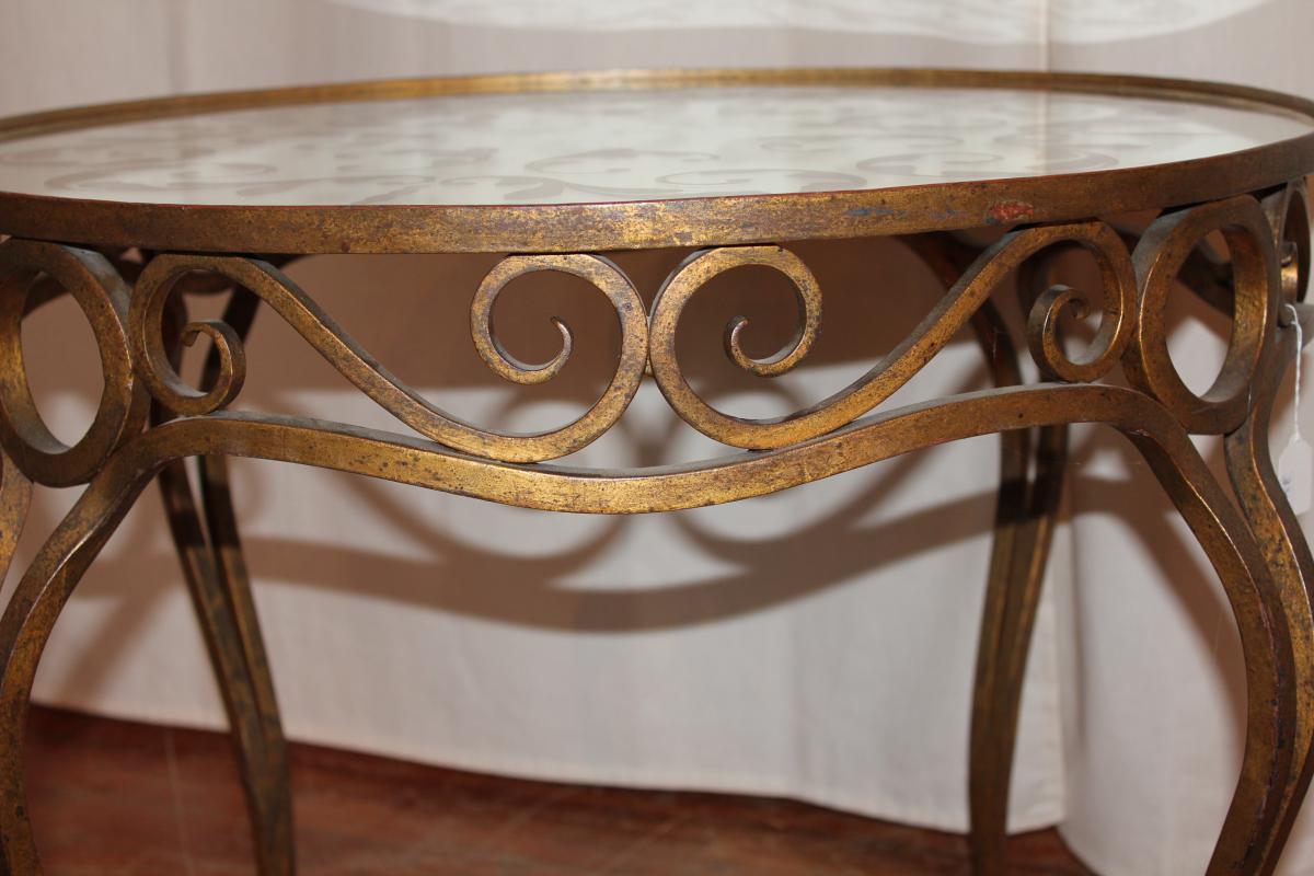 Table de salon en fer forgé doré style Art Déco-photo-1