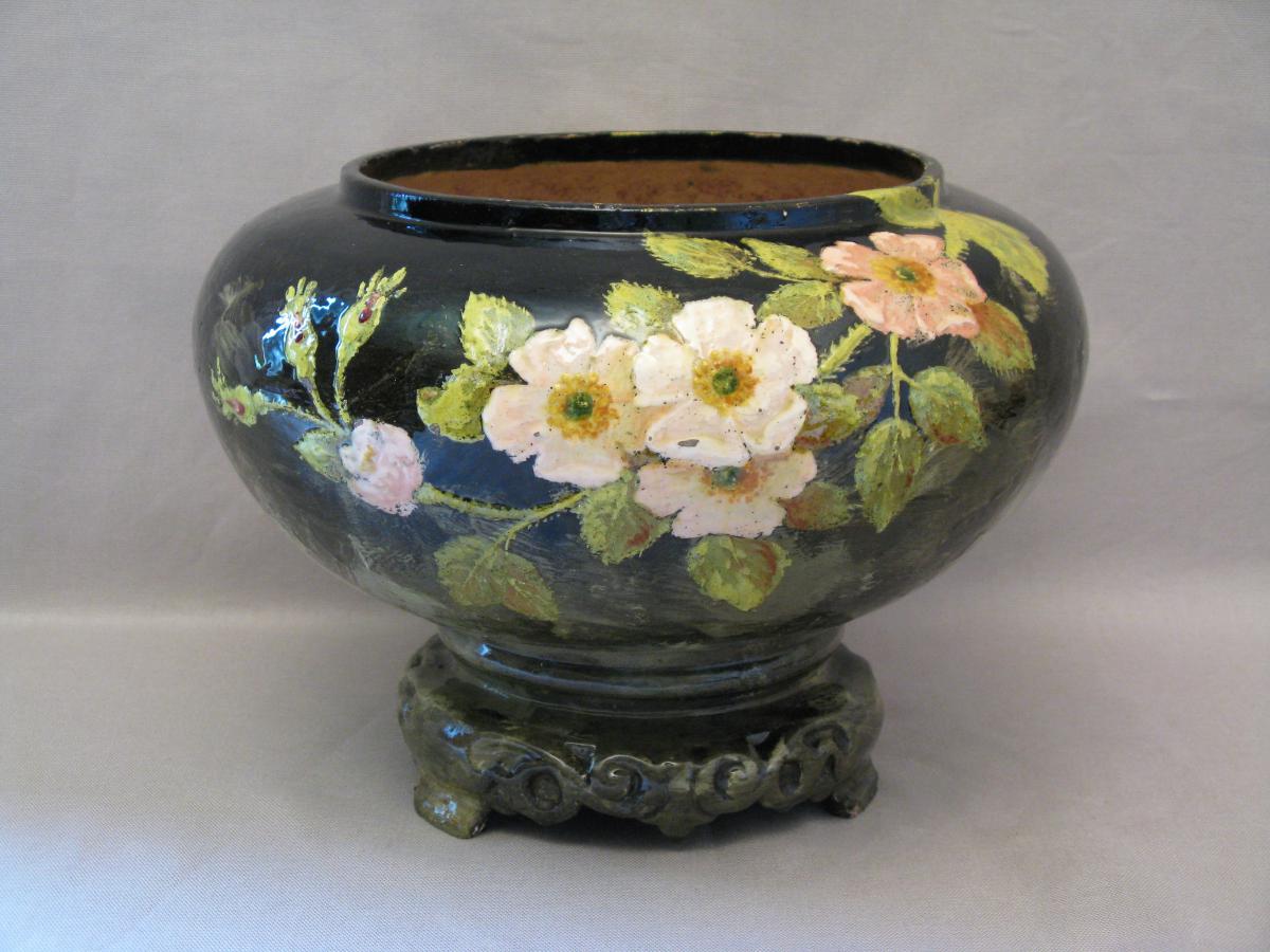 Edouard Gilles 19th Century Faience Planter-photo-3