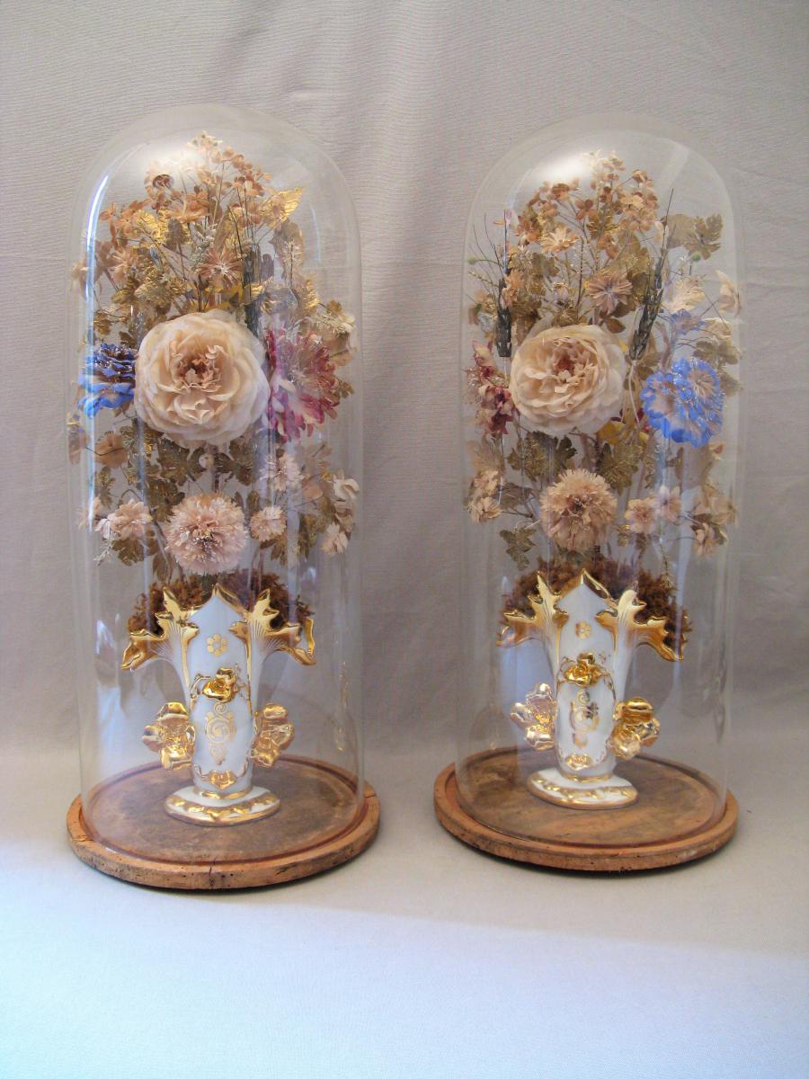 Pair Of Marrie Vases Old Paris With Globes