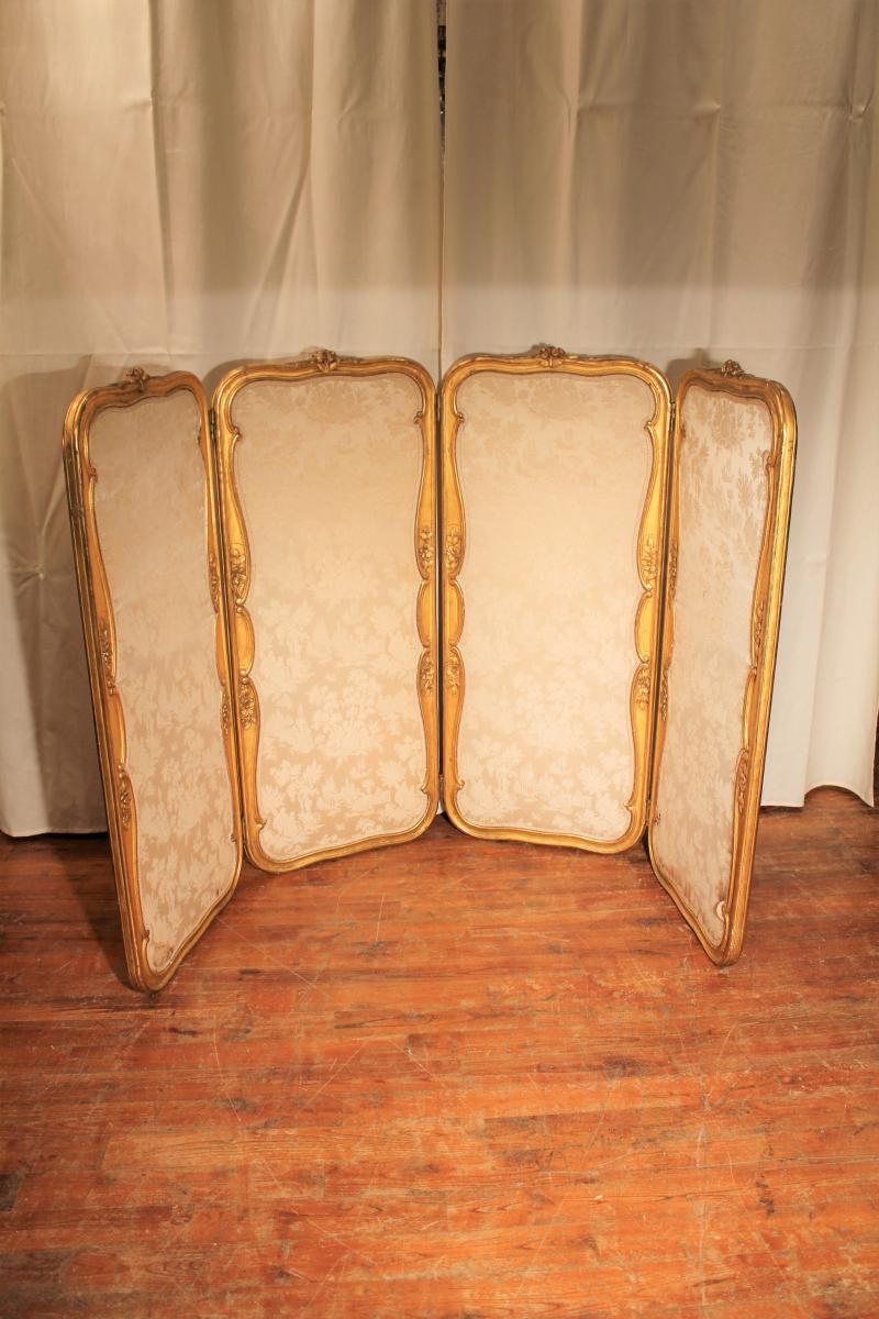 Screen Louis XVI Style Gilt Wood Nineteenth Century