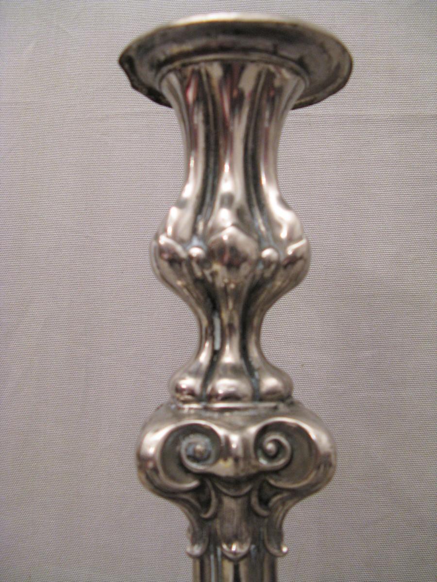 Pair Of Silver Metal Church Candlesticks XIX-photo-1