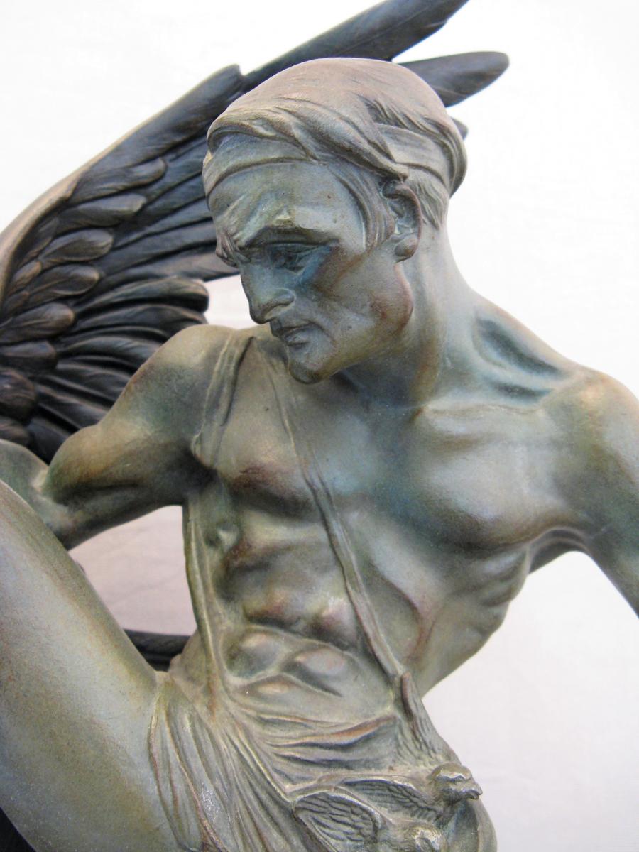 Art Deco Metal Sculpture Eagle And Man-photo-1