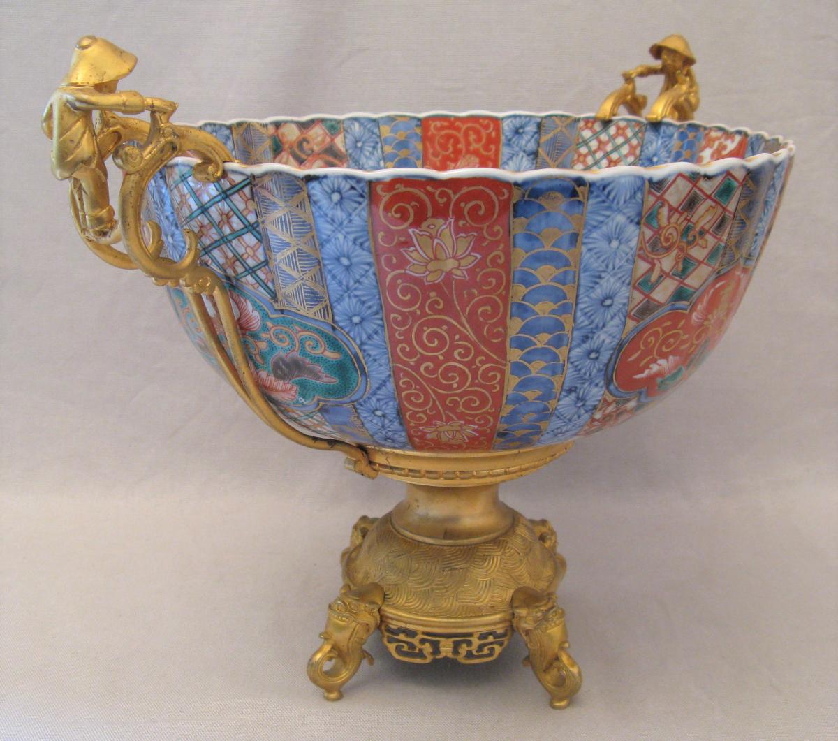 Coupe porcelaine Imari Japon et bronze doré XIX siècle-photo-2