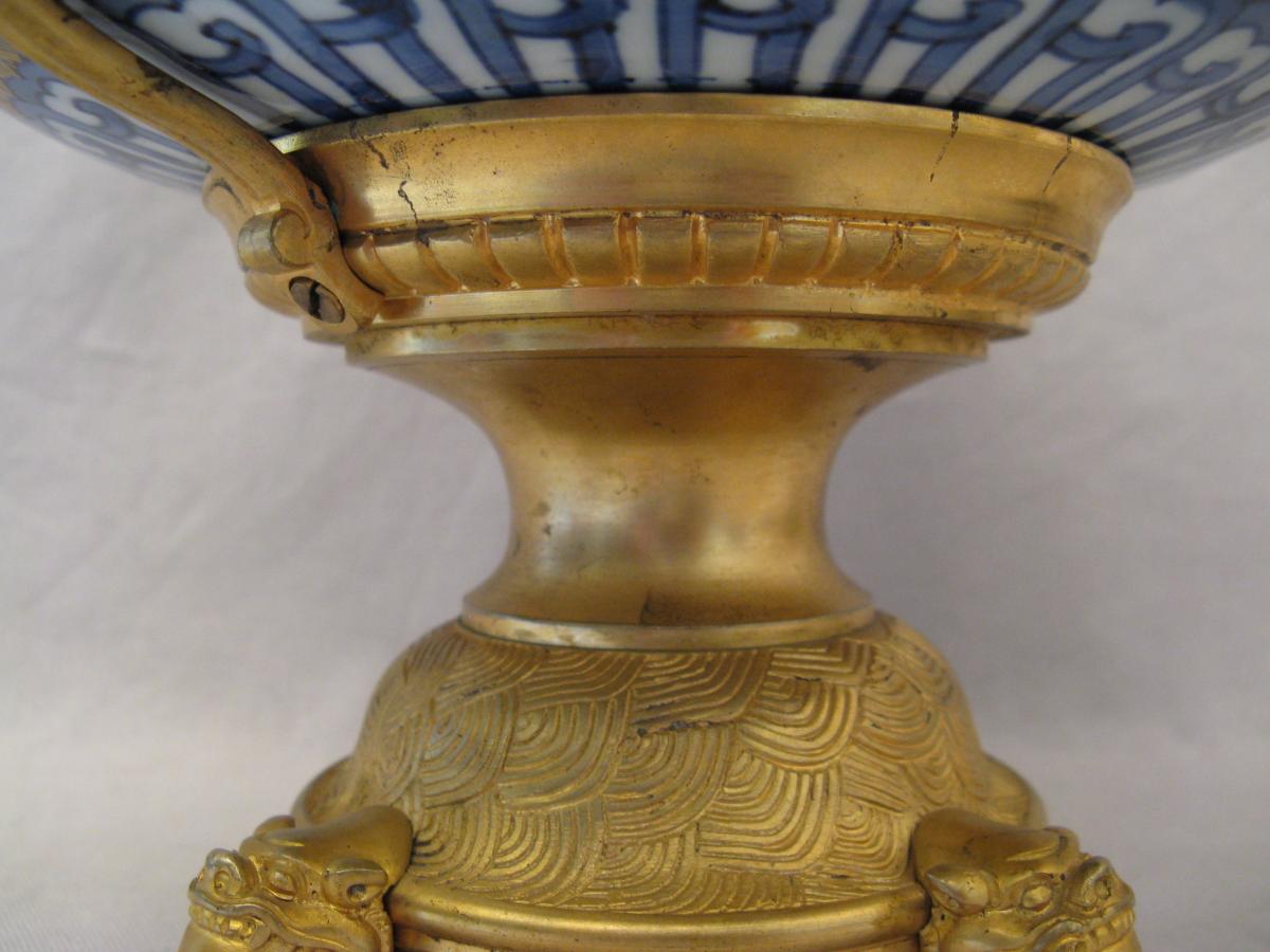 Coupe porcelaine Imari Japon et bronze doré XIX siècle-photo-1