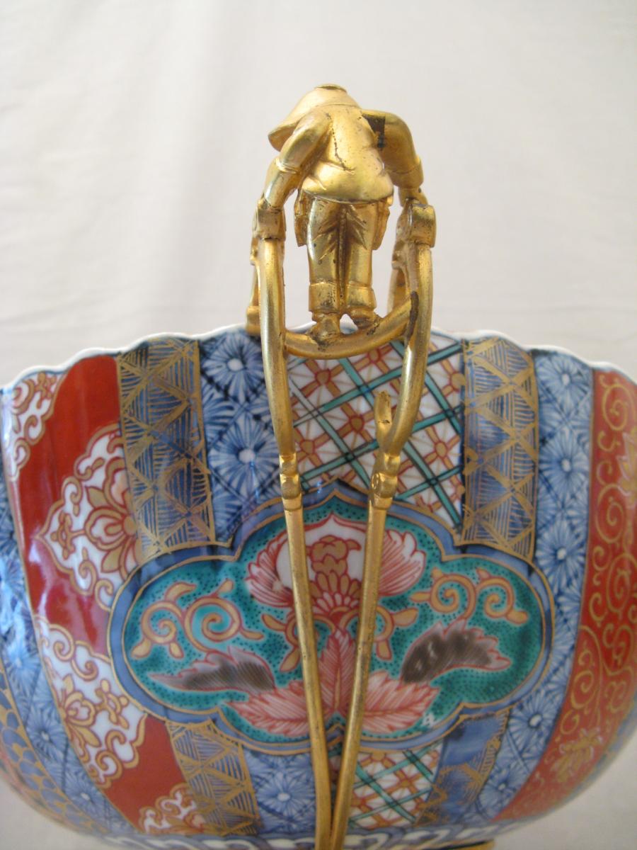 Coupe porcelaine Imari Japon et bronze doré XIX siècle-photo-2