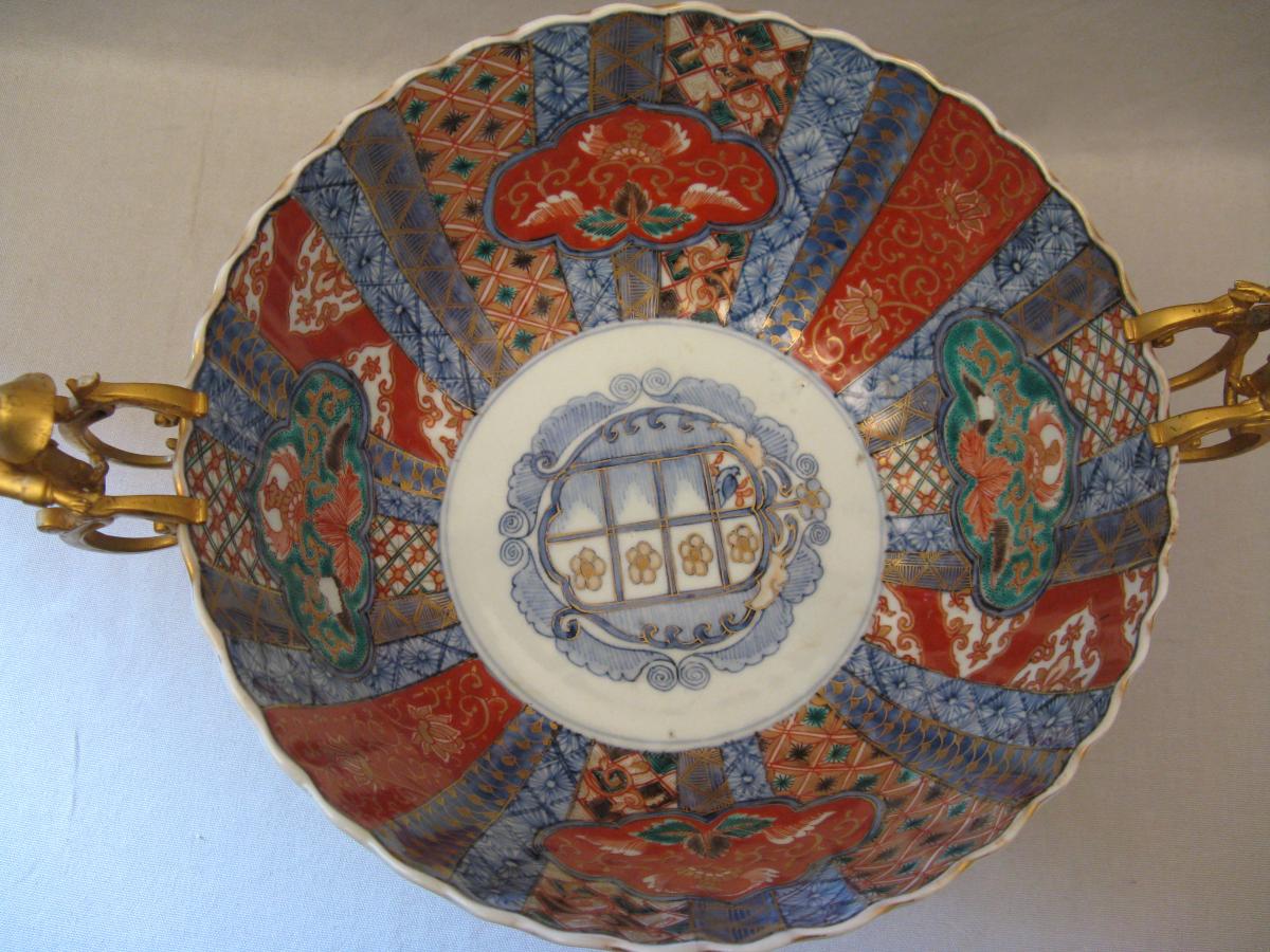 Coupe porcelaine Imari Japon et bronze doré XIX siècle-photo-7