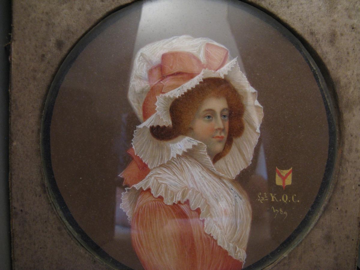 Miniature XVIII Century Portrait Of English Lady-photo-2