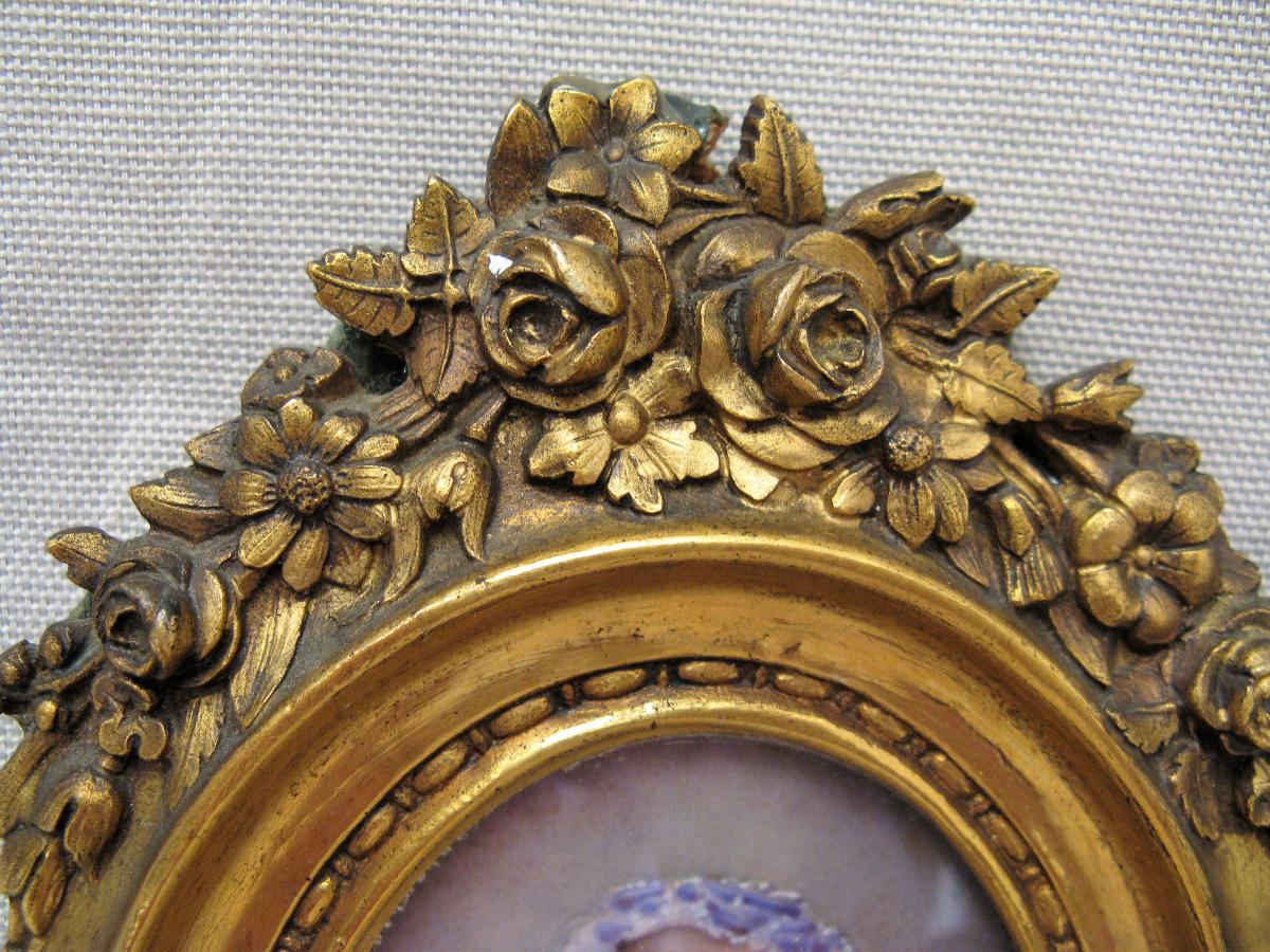 Deux miniatures sur ivoire cadres bronze famille Romanet XIX-photo-2