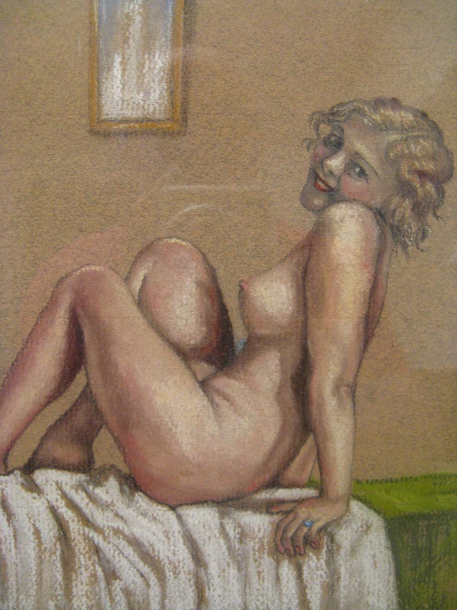 Female Nude Art Deco Drawing Signed D. City-photo-3
