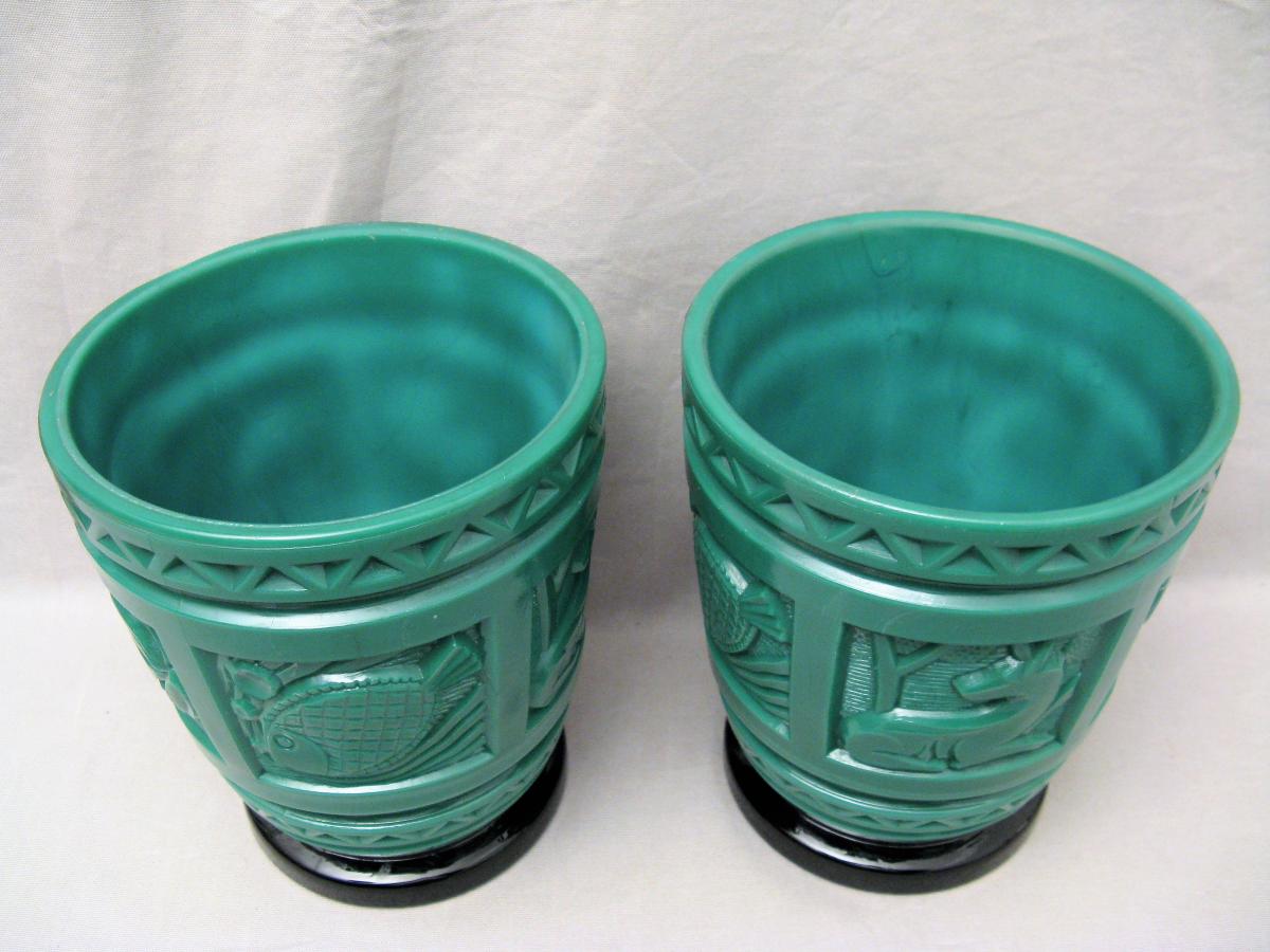 Pair Of Caches Glass Jars M.model Verdun Art Deco-photo-2