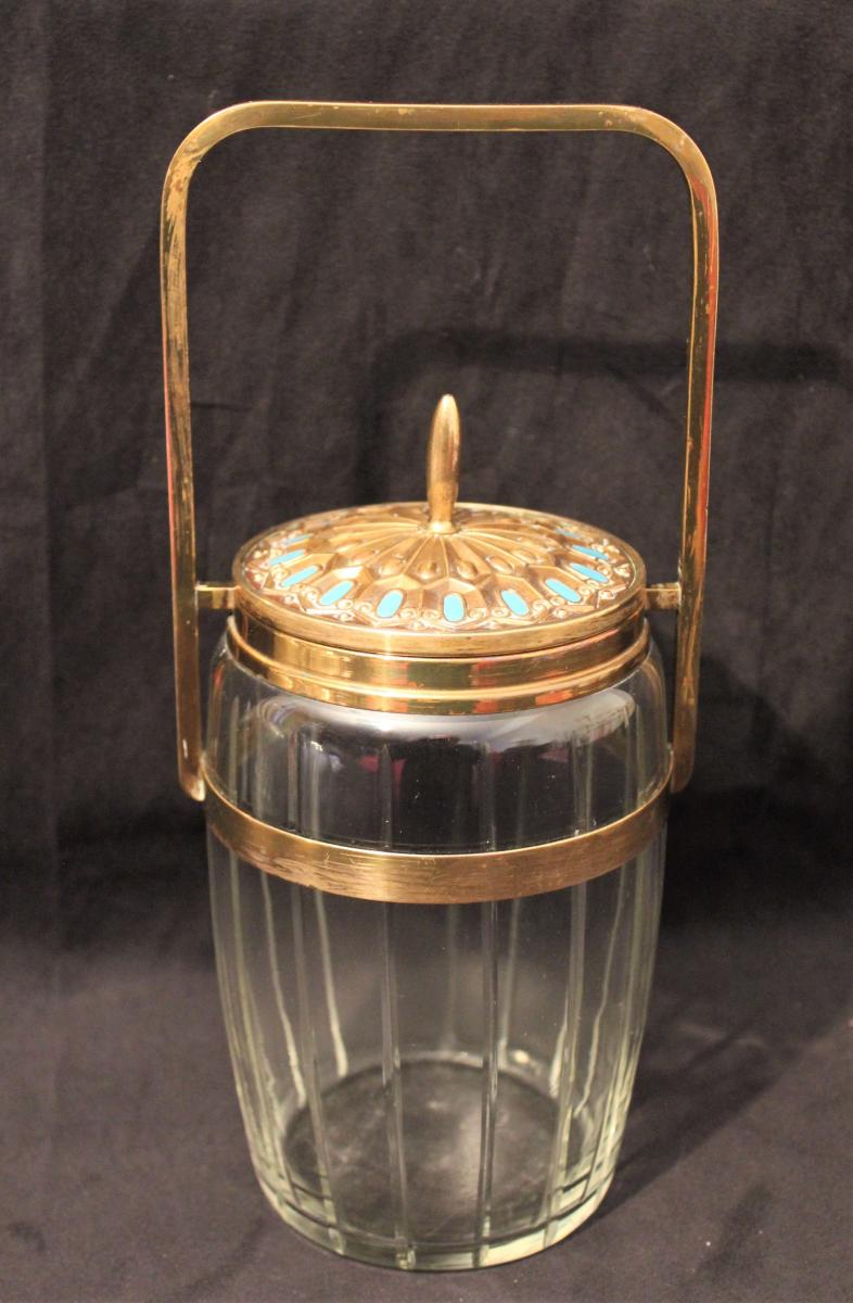 Crystal And Brass Cookie Bucket Art Deco-photo-2