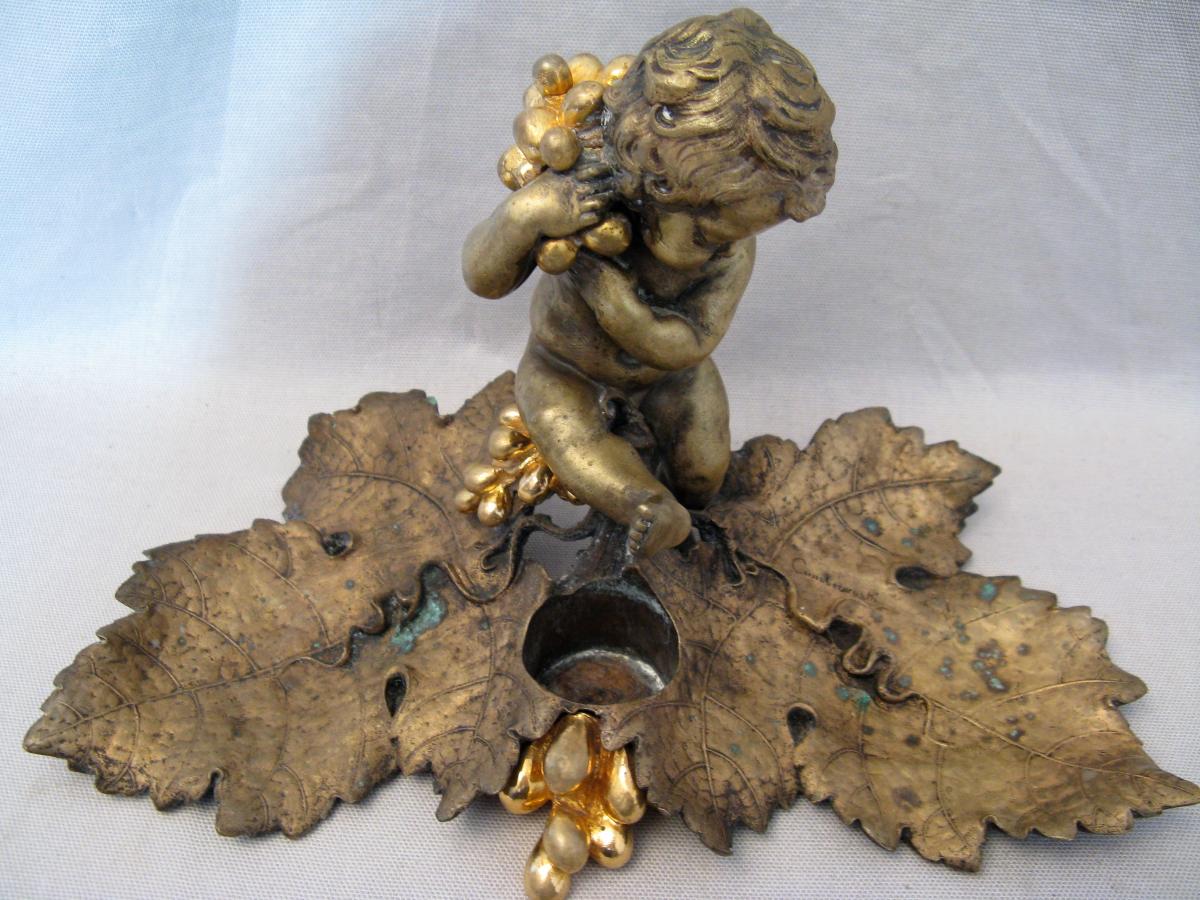 Encrier bronze putti signé Charles Cumberworth époque 1ère moitié du XIX siècle-photo-4