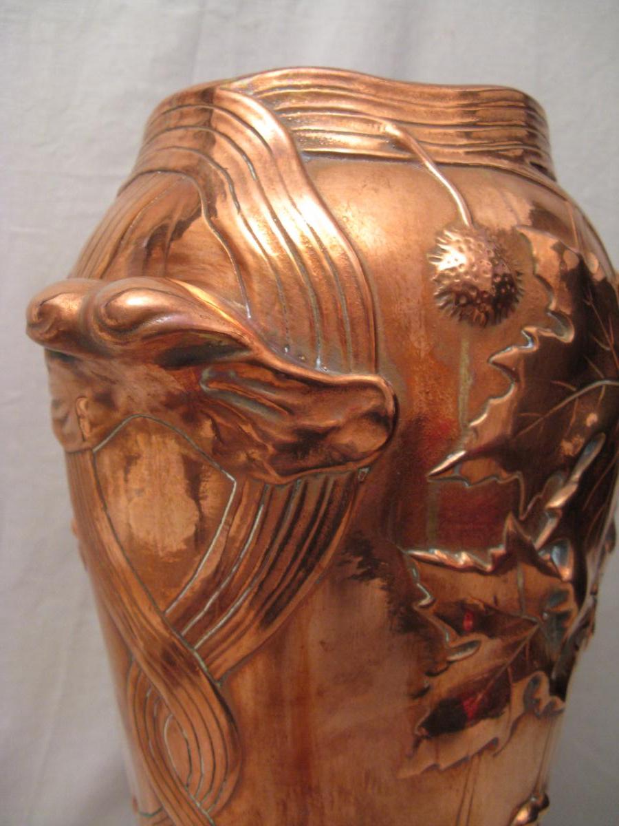 Art Nouveau Vase Gustave De Bruyn In Copper Electroplating-photo-3