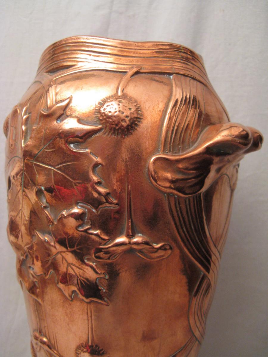 Art Nouveau Vase Gustave De Bruyn In Copper Electroplating-photo-4