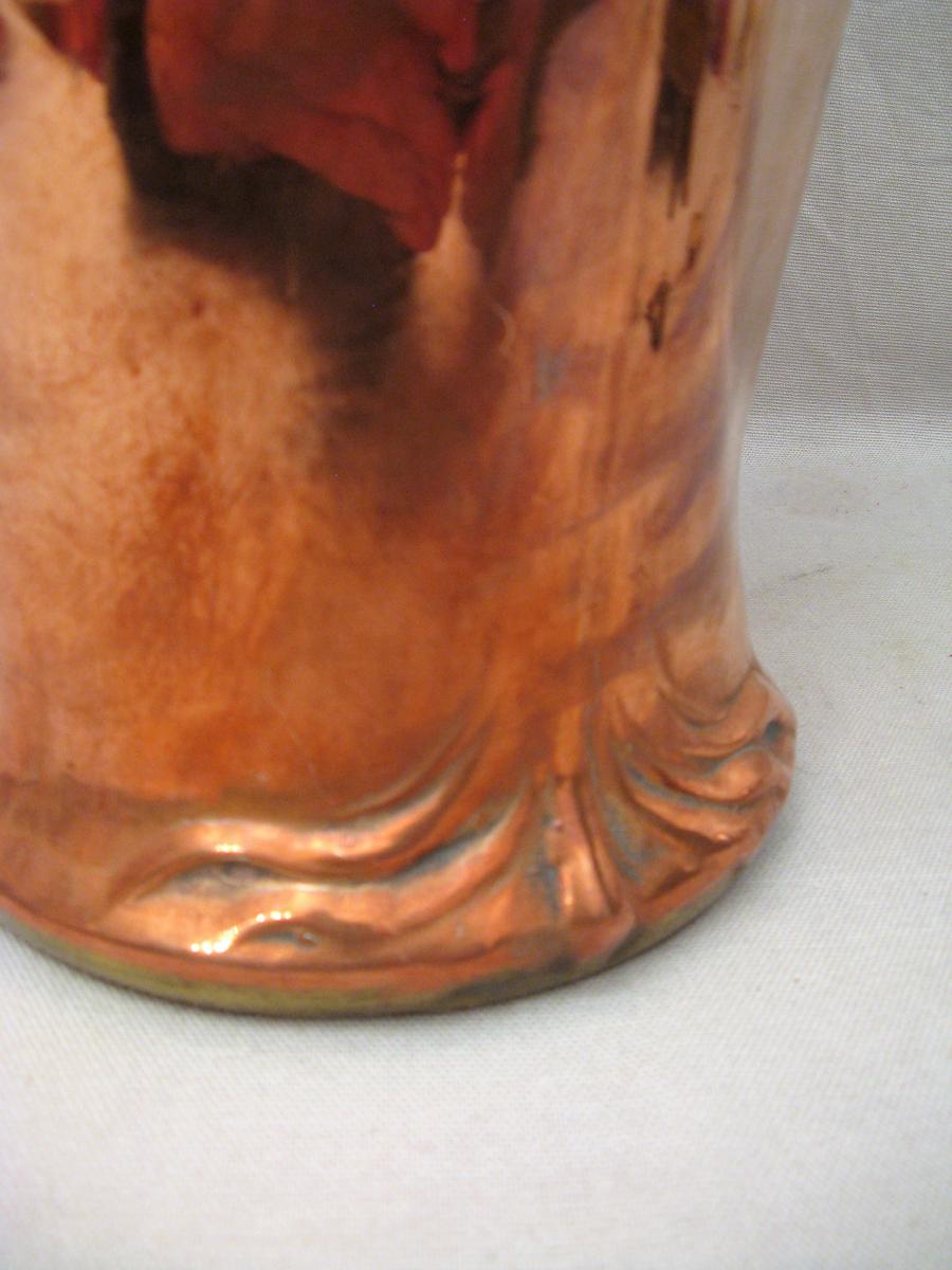 Vase époque art nouveau Gustave de Bruyn en galvanoplastie de cuivre-photo-1