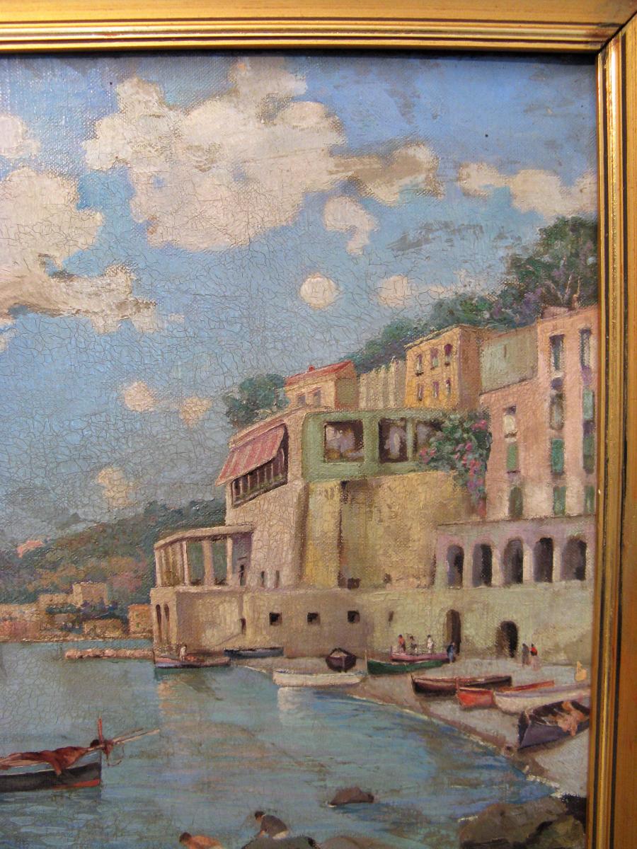 Oil On Canvas Signed C. Poggianti The Almafitaine Coast In-photo-3