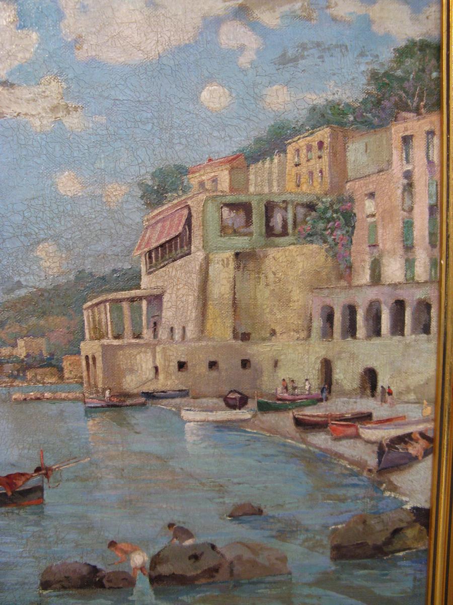 Oil On Canvas Signed C. Poggianti The Almafitaine Coast In-photo-4