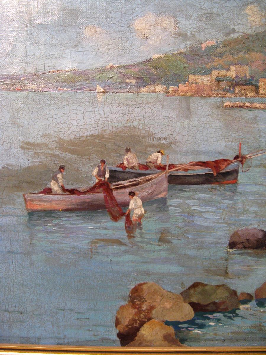 Huile sur toile signée C. Poggianti la côte Almafitaine en Italie début XX siècle-photo-2