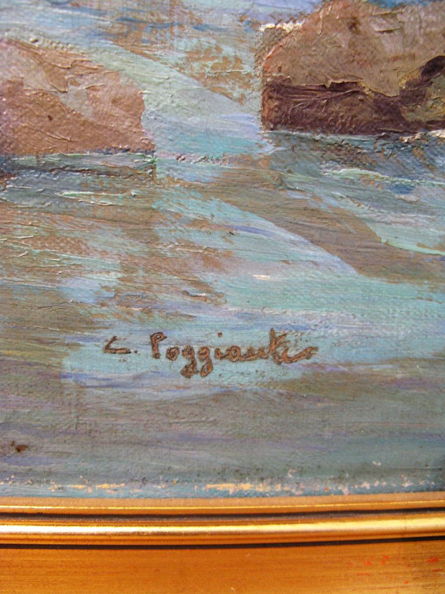 Huile sur toile signée C. Poggianti la côte Almafitaine en Italie début XX siècle-photo-3
