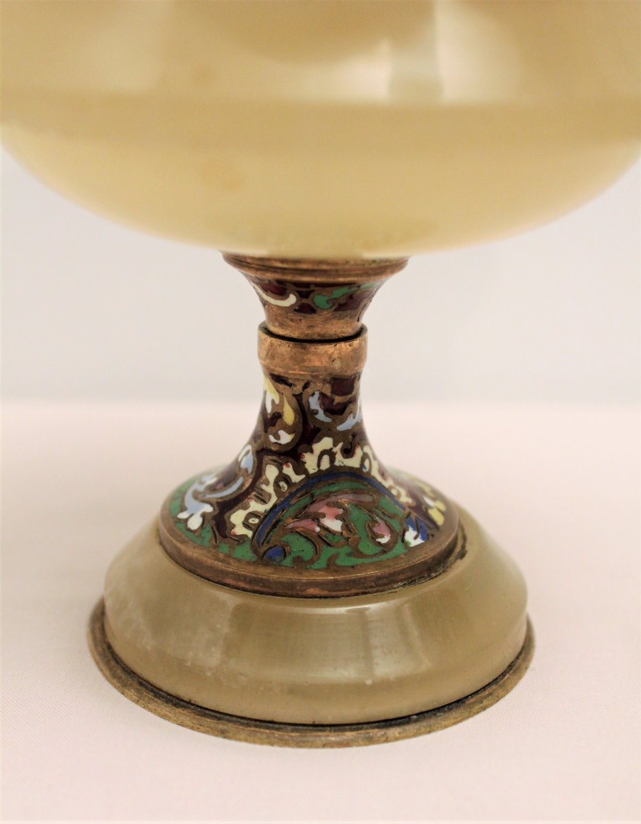 Coupe Signed Alphonse Giroux Onyx, Bronze And Cloisonné Enamel Nineteenth Century-photo-2