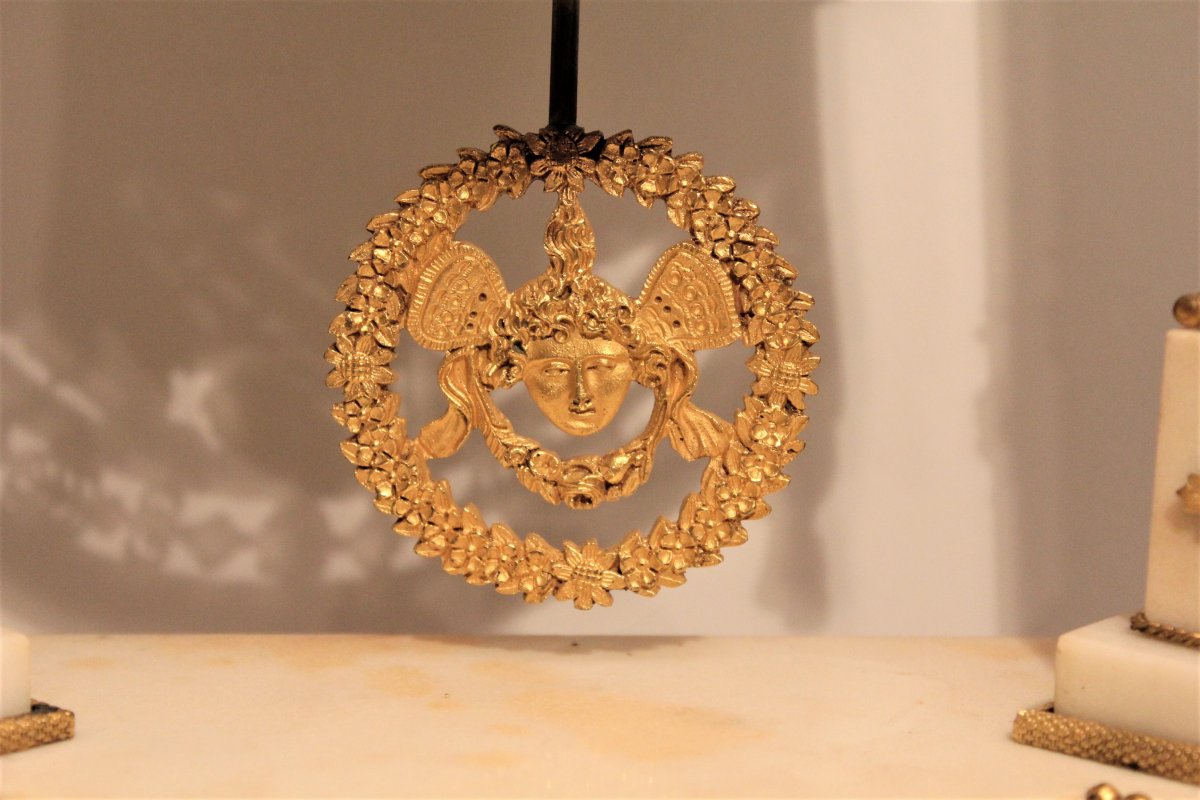 Pendulum Louis XVI White Marble And Gilded Bronze-photo-3