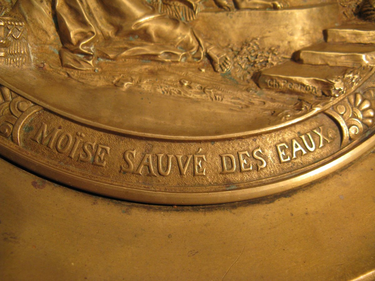 Bronze Cup Signed Charles Perron "moïse Saved From The Waters" Late XIX Early XX Th Century-photo-3