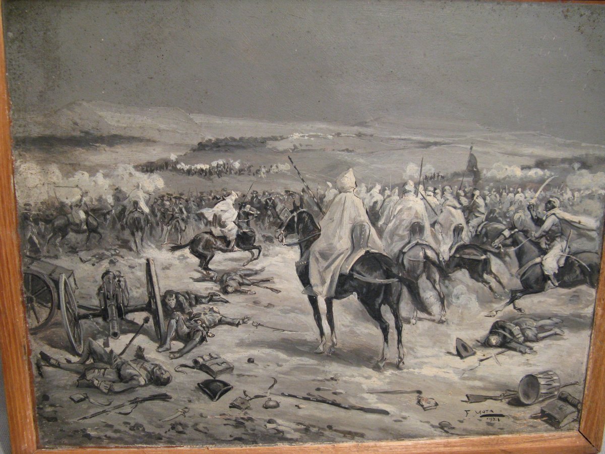 Tableau signé Fernando Mota guerre Napoléonienne contre l'empire arabe début XX ème siècle-photo-2
