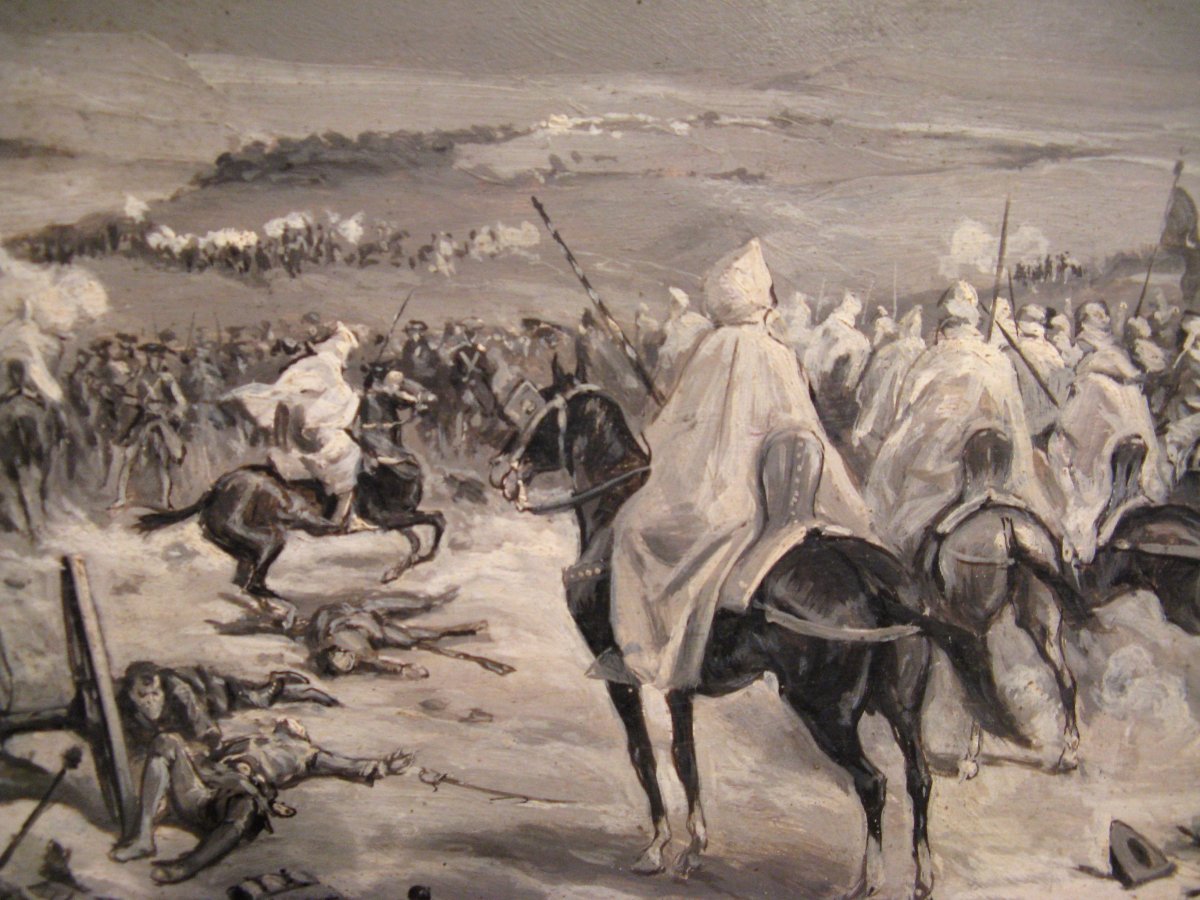 Tableau signé Fernando Mota guerre Napoléonienne contre l'empire arabe début XX ème siècle-photo-3
