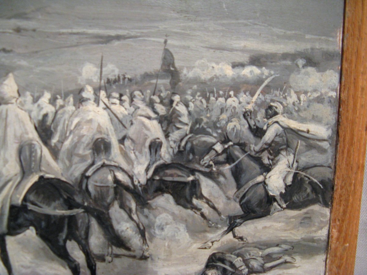 Tableau signé Fernando Mota guerre Napoléonienne contre l'empire arabe début XX ème siècle-photo-4