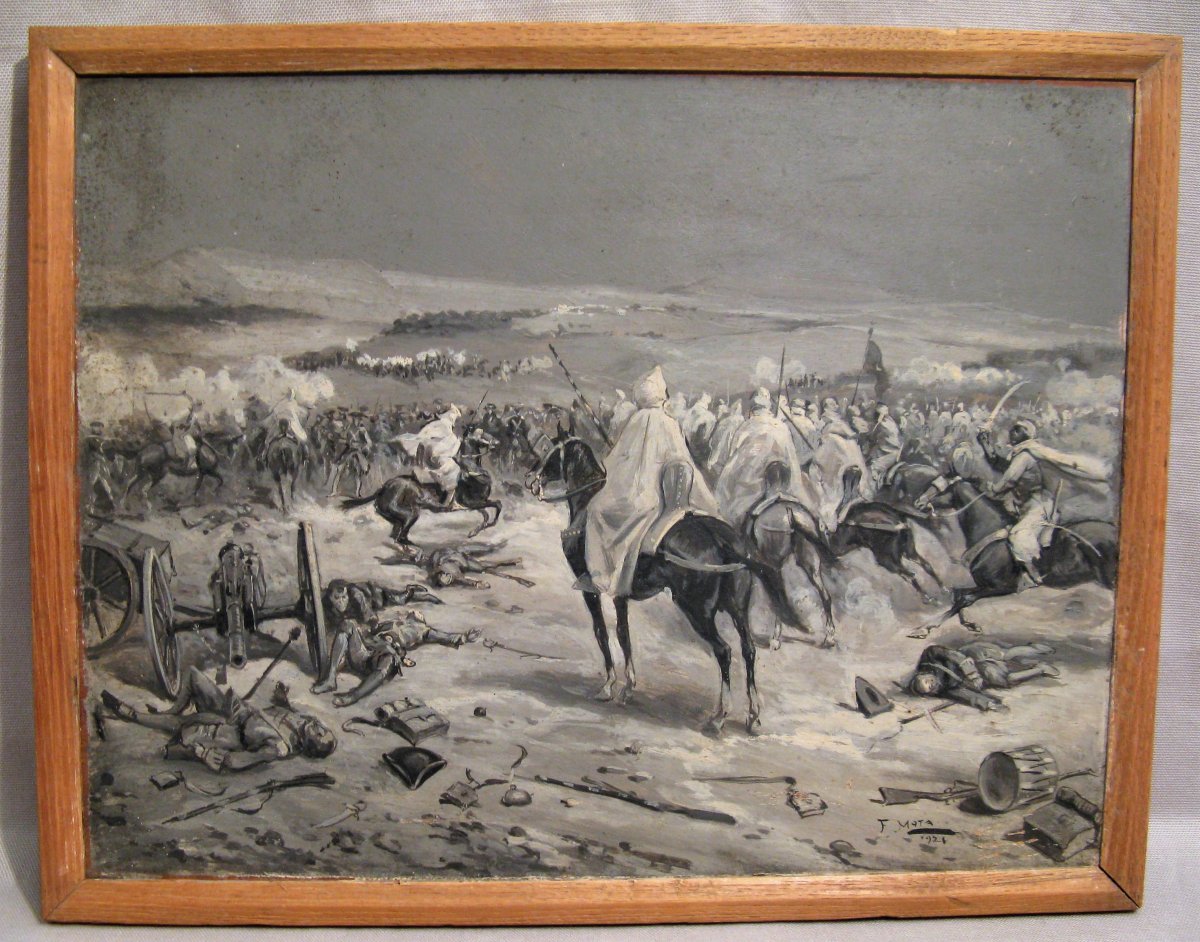 Tableau signé Fernando Mota guerre Napoléonienne contre l'empire arabe début XX ème siècle