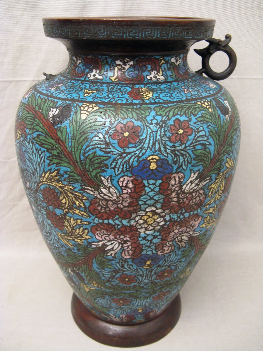 Large Enamelled Bronze Vase China XIX Century Enameled-photo-3