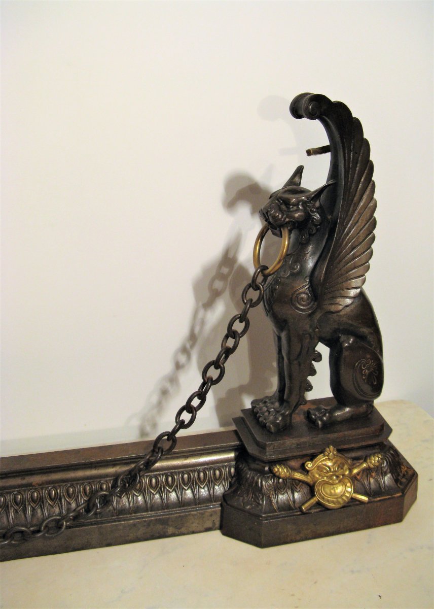 Front Of Fireplace Cast Iron And Bronze Winged Lions XIX Th Century-photo-3