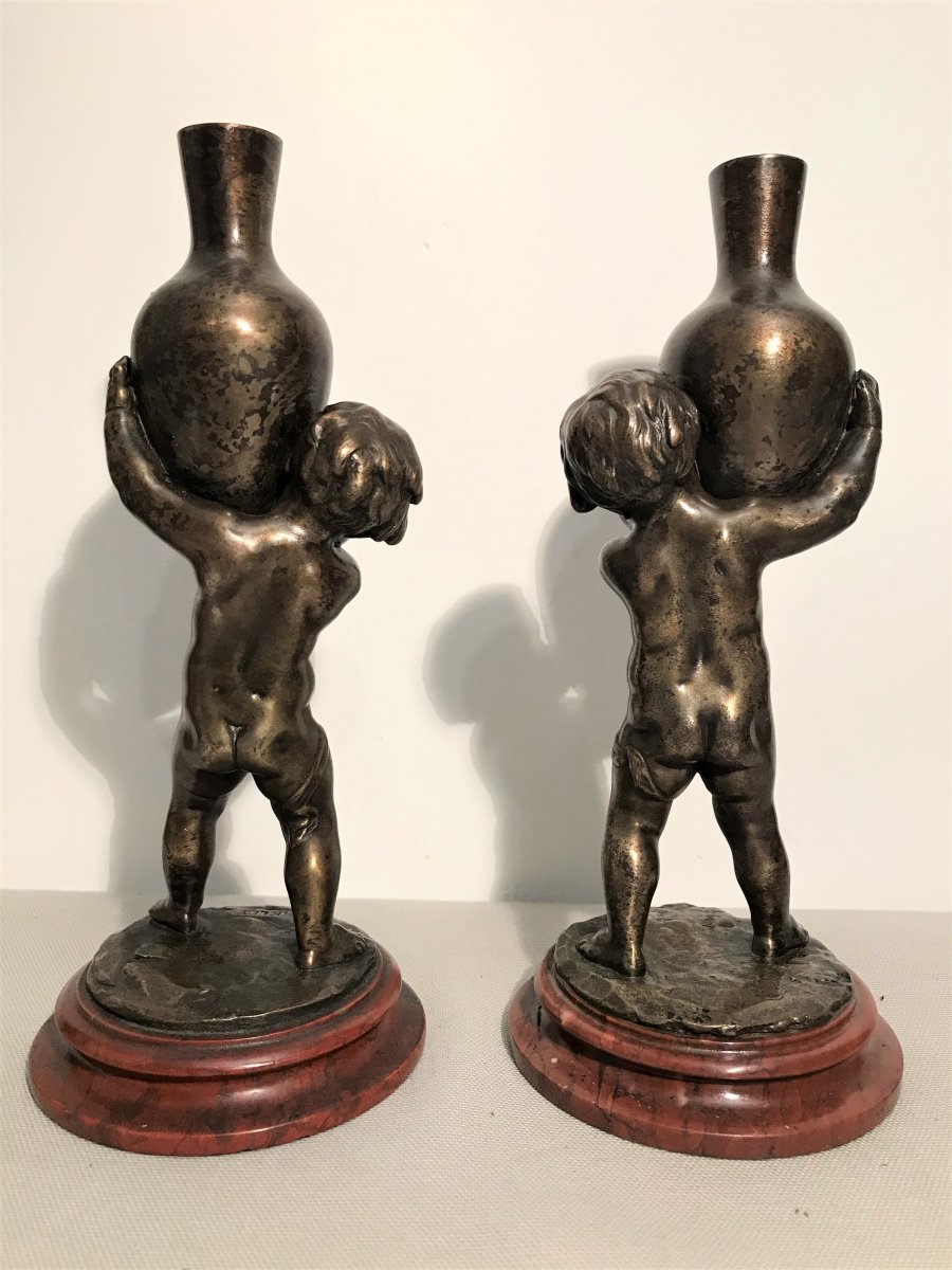 Paire de bronzes signés Louis Kley " amours " vers 1900-photo-4