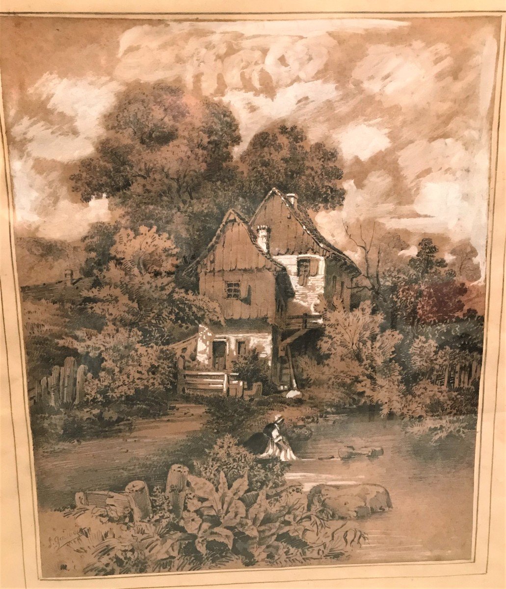 Painting Drawing Signed Louis Gadbois (1770-1826) Early 19th Century-photo-2