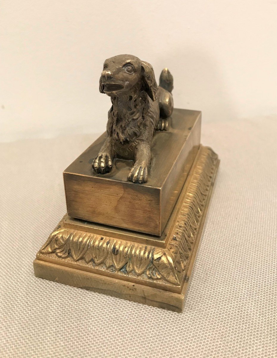 Bronze Inkwell Hidden Under A Lying Dog, XIXth Century-photo-3