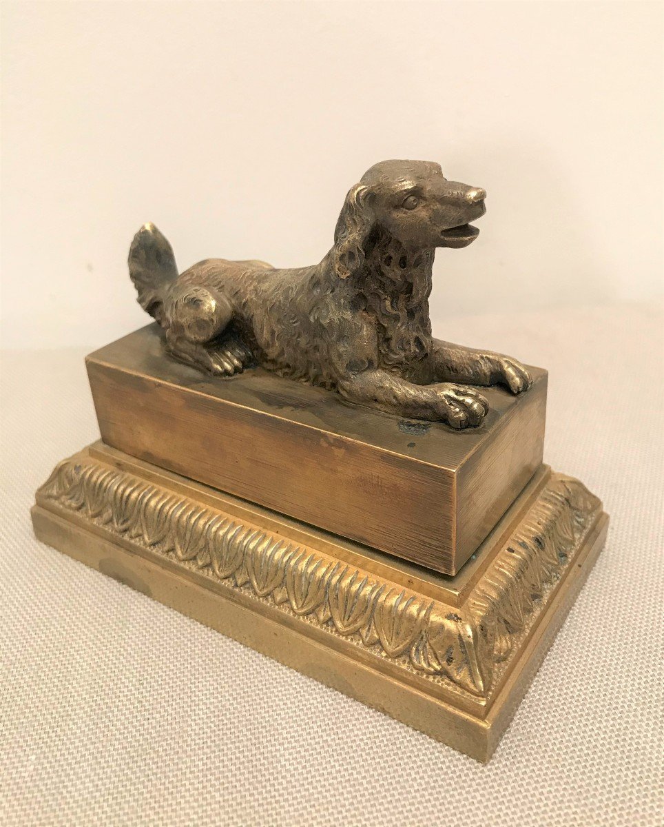 Bronze Inkwell Hidden Under A Lying Dog, XIXth Century-photo-4