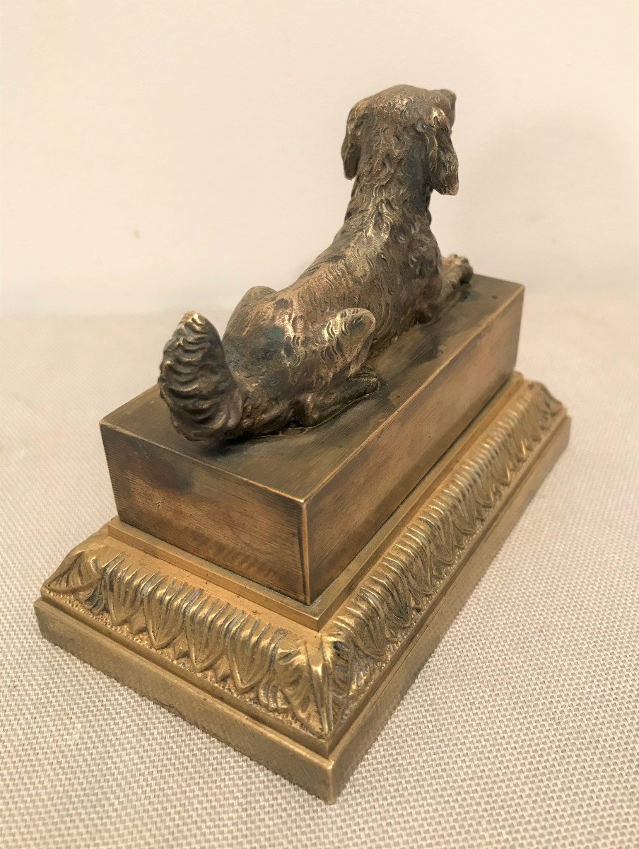 Bronze Inkwell Hidden Under A Lying Dog, XIXth Century-photo-2