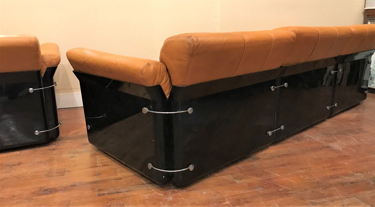 Vittorio Introini Leather Lounge For Saporiti Model Larissa Design 1970-photo-7