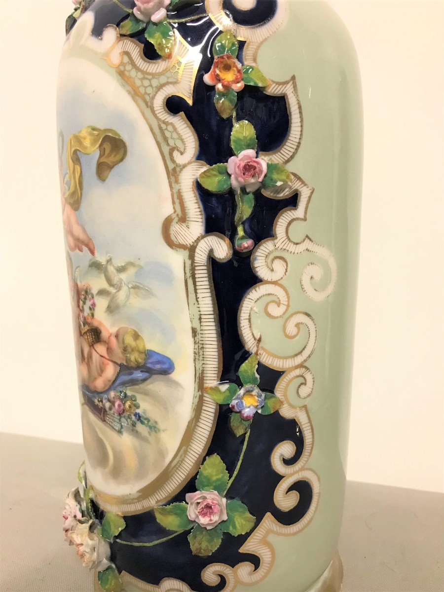 Pair Of Porcelain Vases Decorated With 19th Century Angels-photo-6