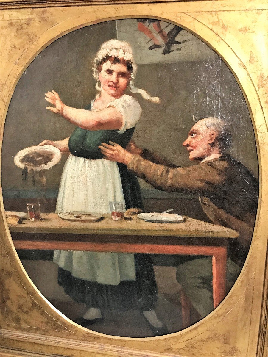 19th Century Oil Painting On Canvas "tavern Scene"-photo-2