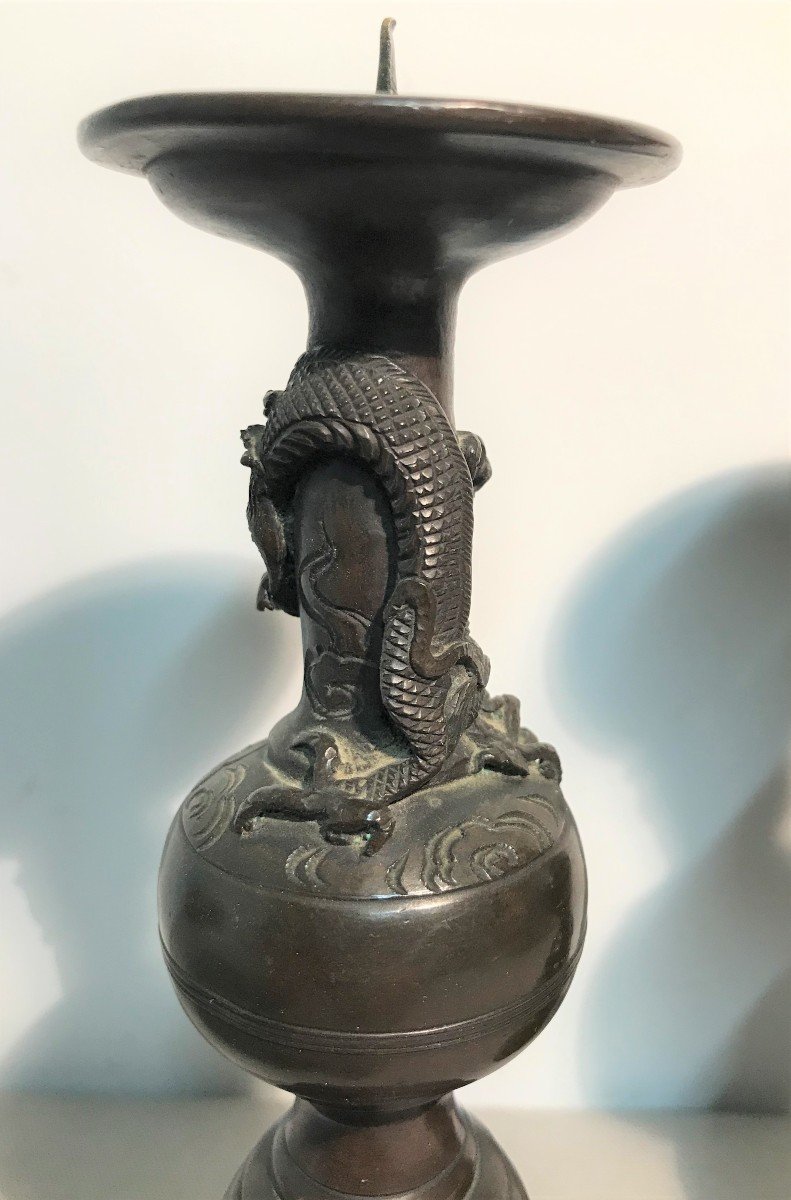 Pair Of Spades Candles With Dragons In Bronze XIXth Century-photo-2
